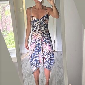 Papillon Blanc Multicolored Spaghetti Strap Asymmetrical Sundress